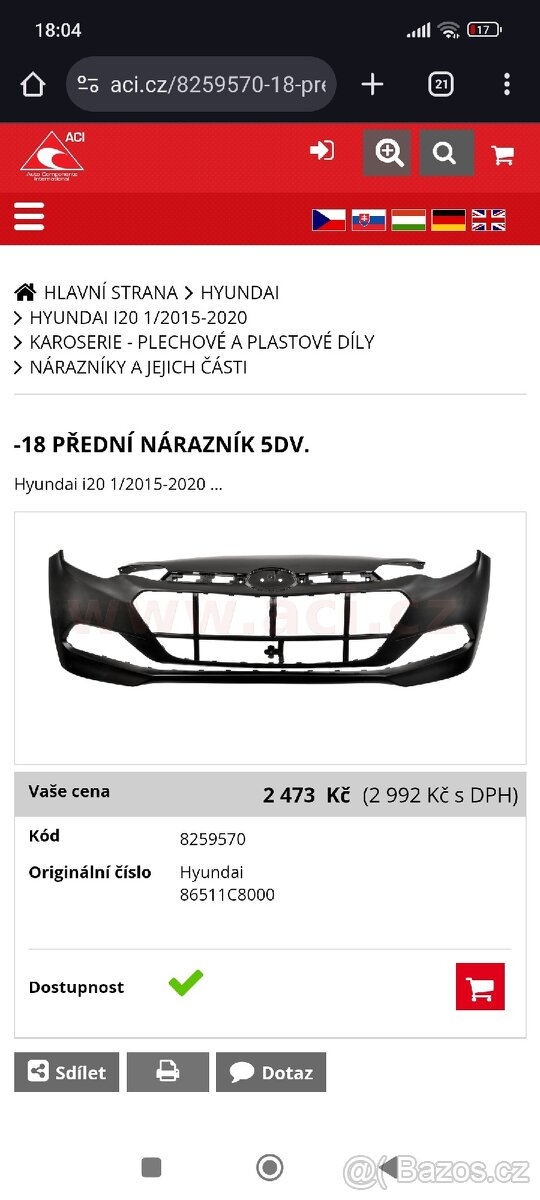 Přední nárazník Hyundai i20 - 2