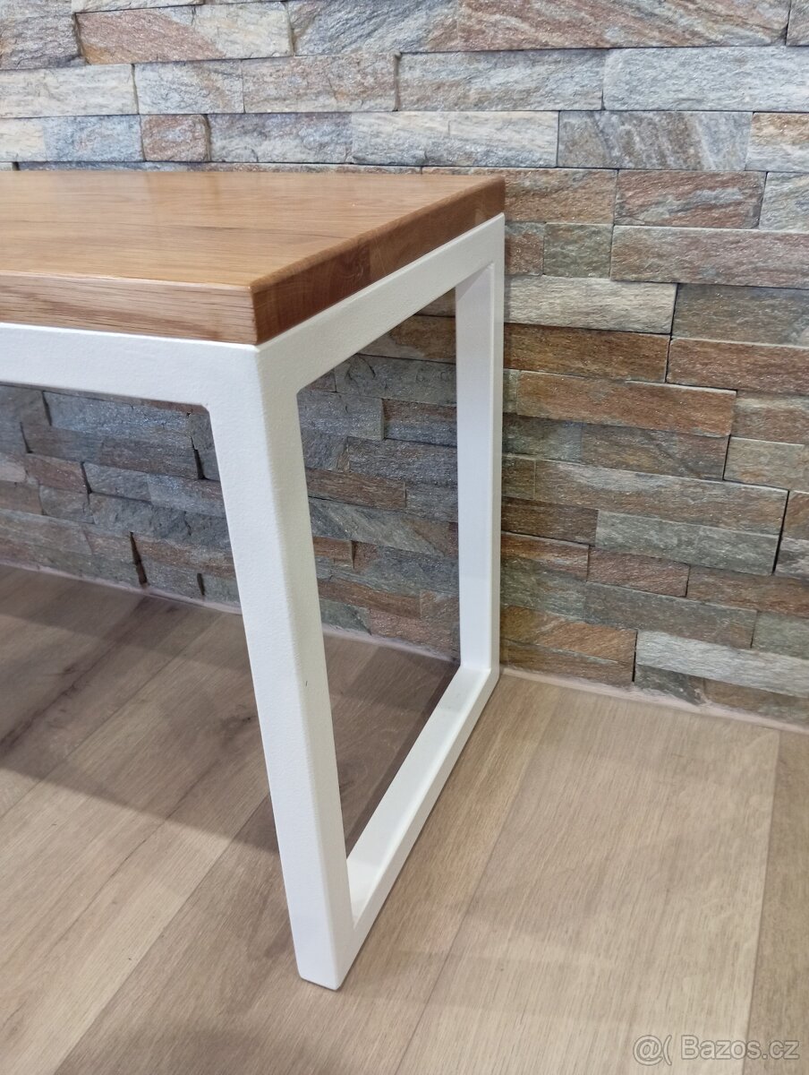 Lavička dub/kov bila - 2