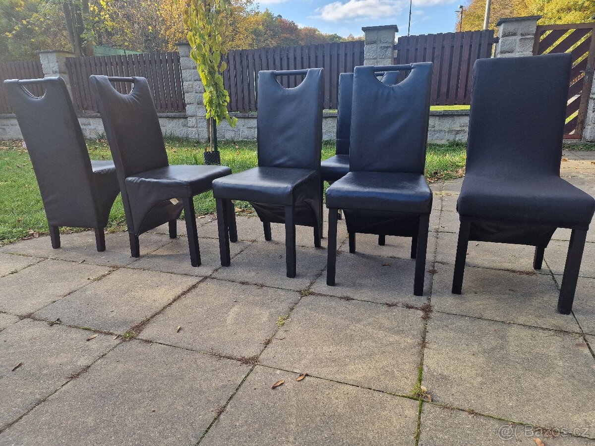 Jídelní židle 4 - 6 ks černé umělá kůže + potahy - 2