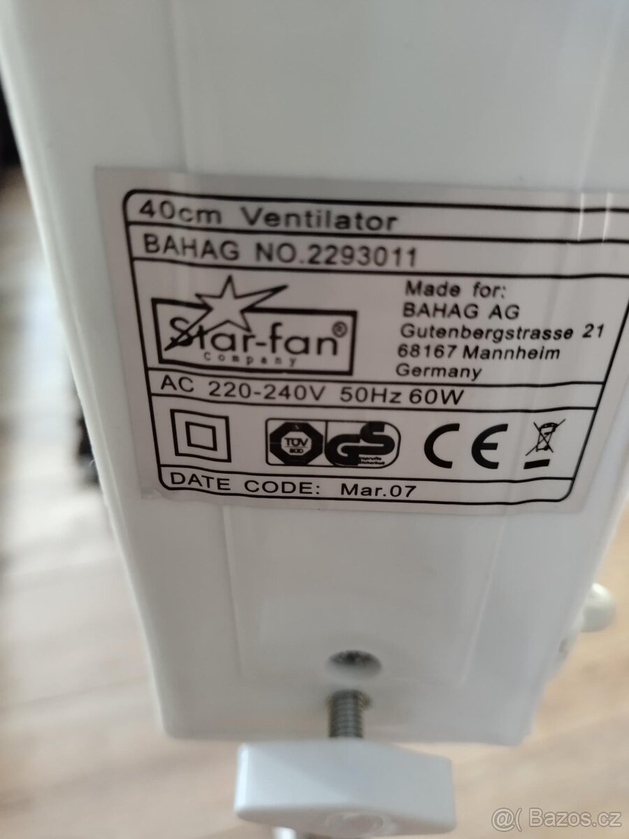 Prodám stojanový ventilátor BAHAG - 2