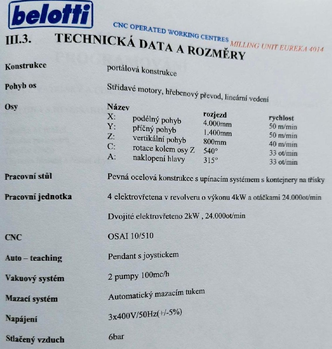 portálová frézka EUREKA 4014, Belotti - 2