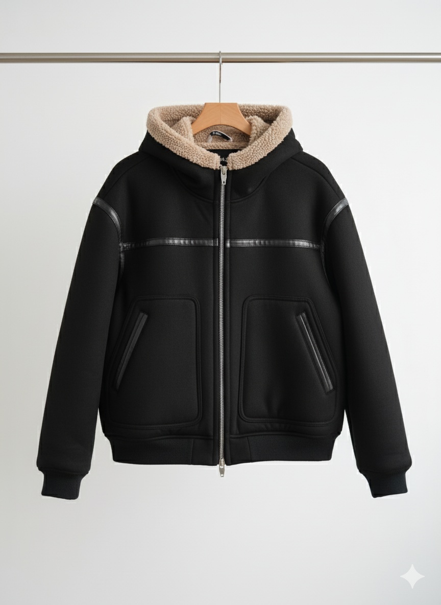 Pánský zimní bomber značky ZARA XL s kapucí a beránkem - 2