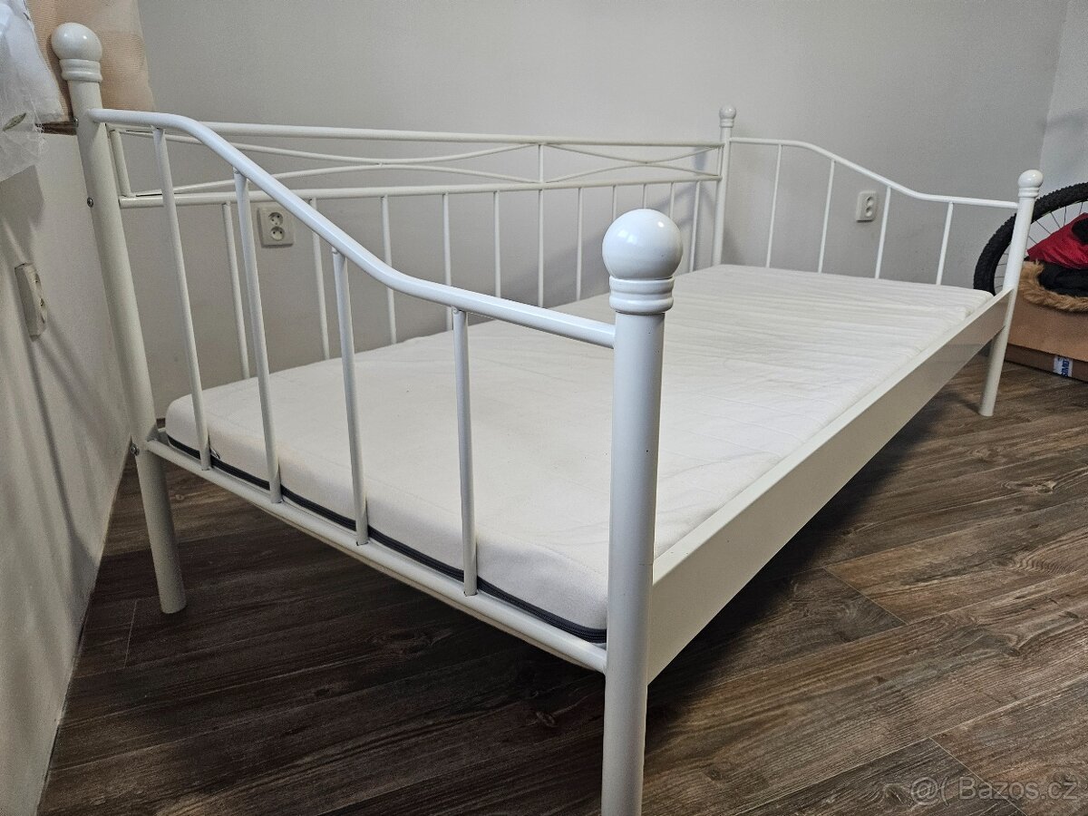 Kovová postel 90x200 bílá - 2