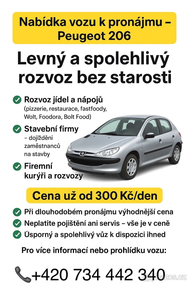 LEVNÝ PRONÁJEM VOZU PEUGEOT 206 - 2