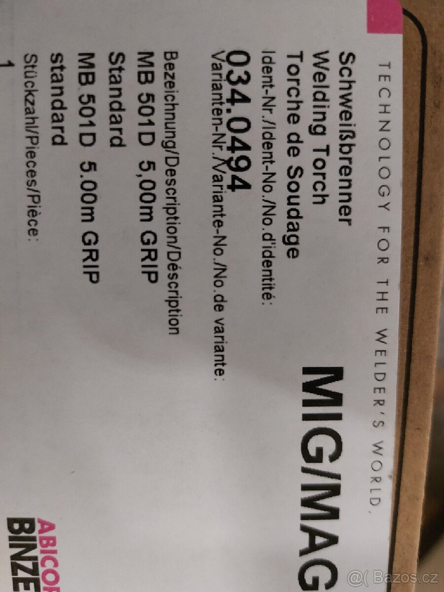 Hořák binzel MB 501d 5m - 2