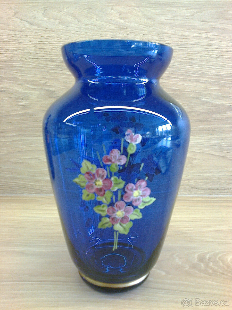 Váza z modrého kobalt. skla–jediný kus. Neexistuje více ks. - 2