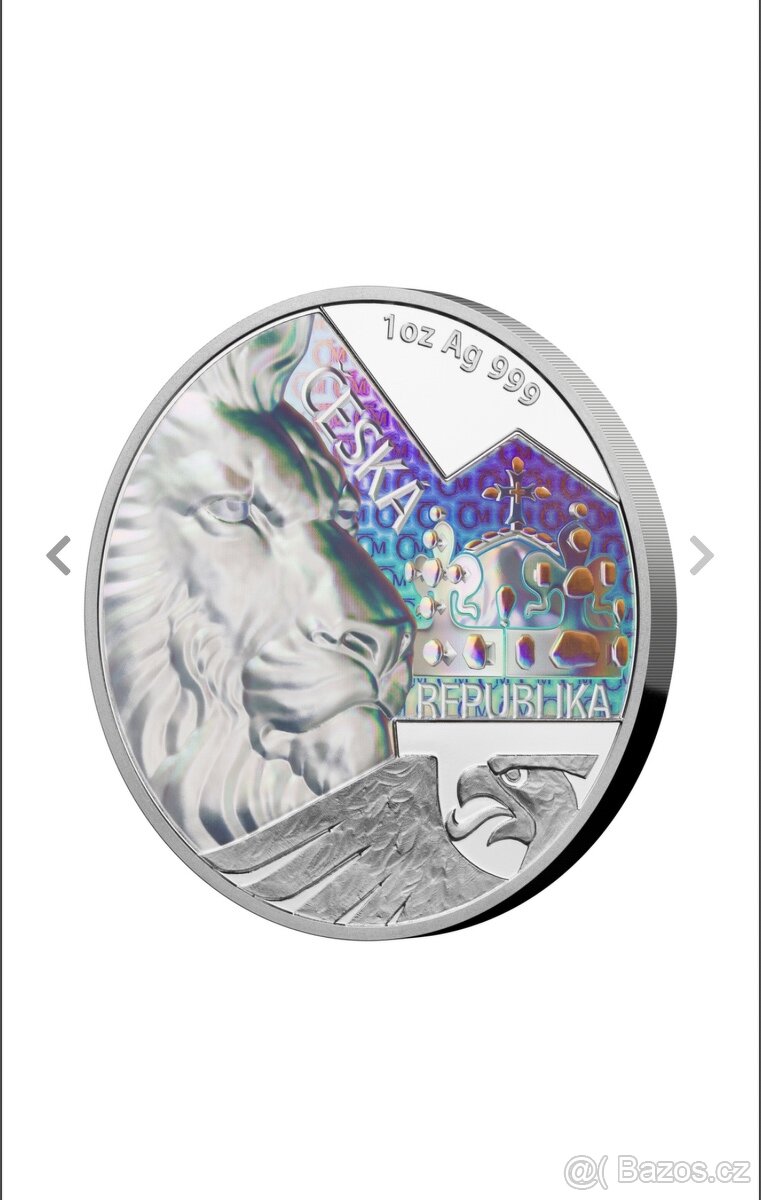 Prodám stříbrnou minci Český lev s hologramem 2023 - 2