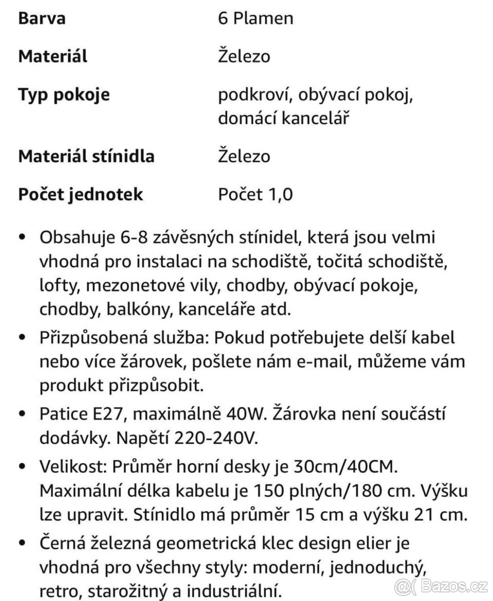 Industriální lustr černý mat kov 6 svítidel + žárovky - 2