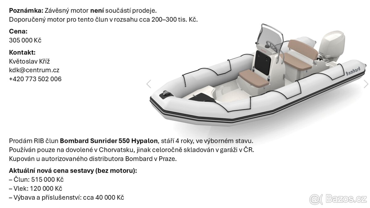 Bombard Sunrider 550 Hypalon – výborný stav, vlek, výbava - 2