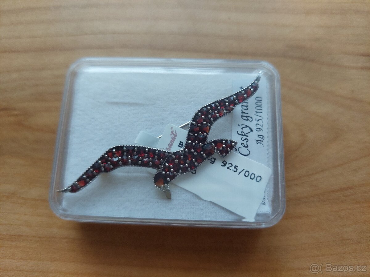 Nový šperk český granát a stříbro, brož unisex pánská dámská - 2