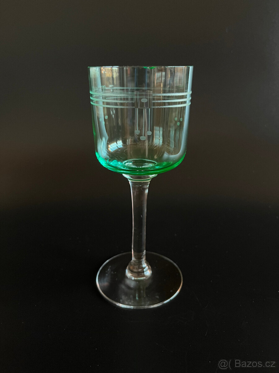 Starožitná secesní sklenice 120ml, uranové sklo - 2