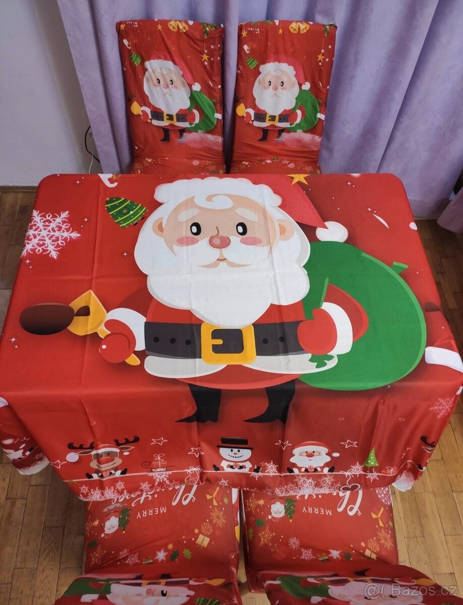 Vánoční ubrus a 4 napínací potahy na židle - 2