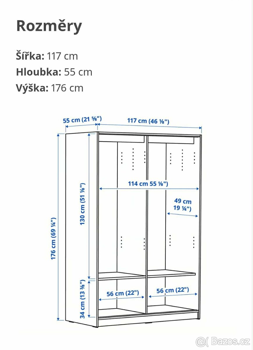 Šatní skříň s posuvnými dveřmi, černohnědá, 117x176 cm - 2