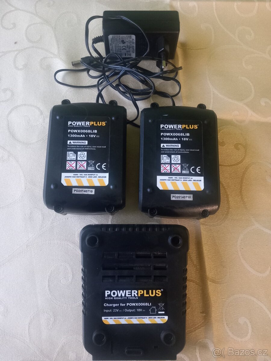 PowerPlus 18V 1300mAh, 2ks + nabíječka + napájecí kabel - 2