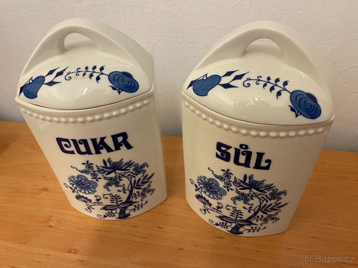 Keramické dózy na sůl a cukr s cibulovým vzorem - 2