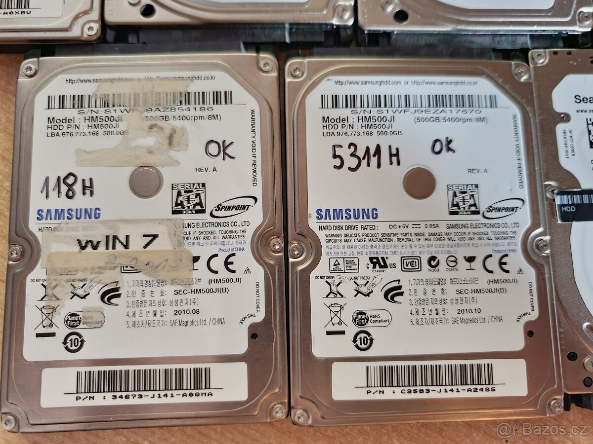 6x500gb a 1x 750gb hdd sata do Notebooku. - 2