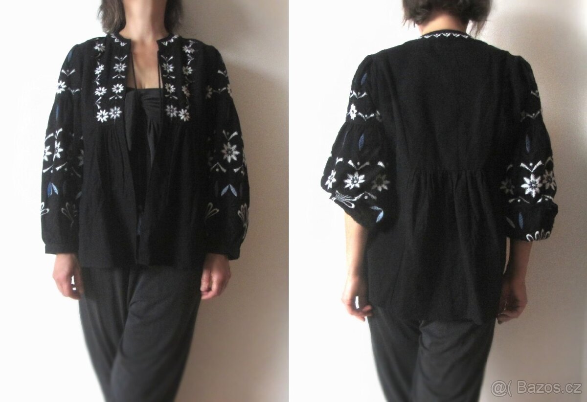 Černý lehký kabátek vyšívaný - 2