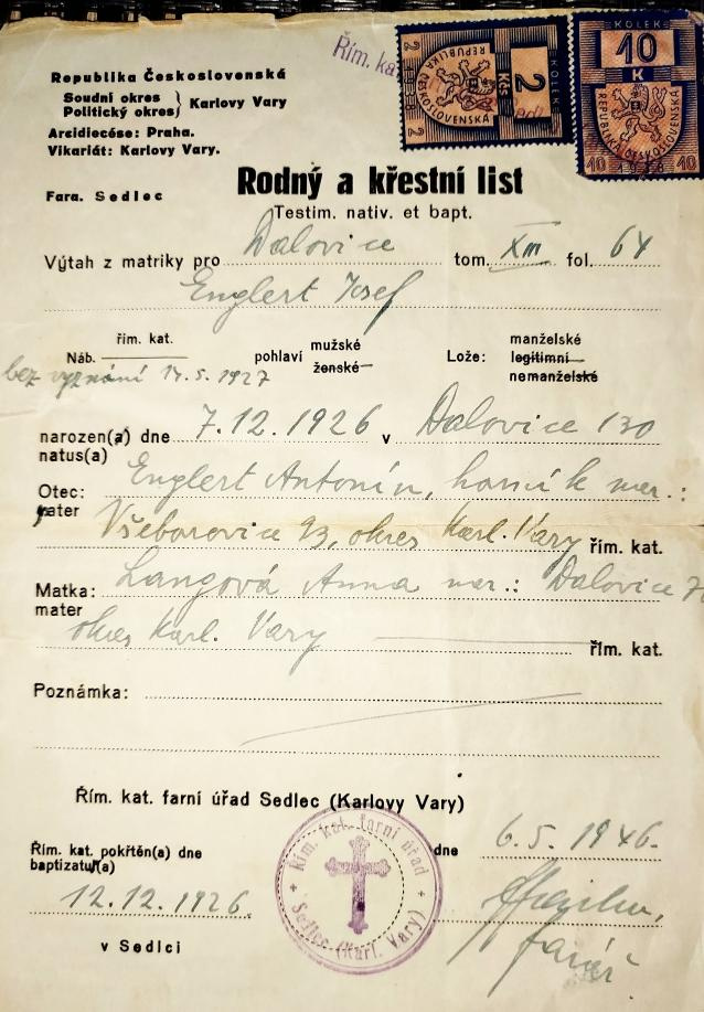 STARÉ LISTINY - DOMOVSKÝ LIST + KŘESTNÍ LIST - 2