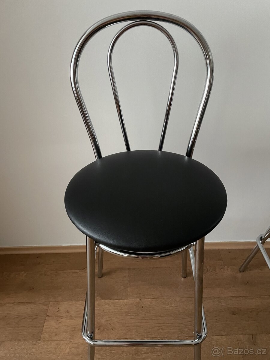 Barové židle chrom, černá kůže 3 kusy - 2