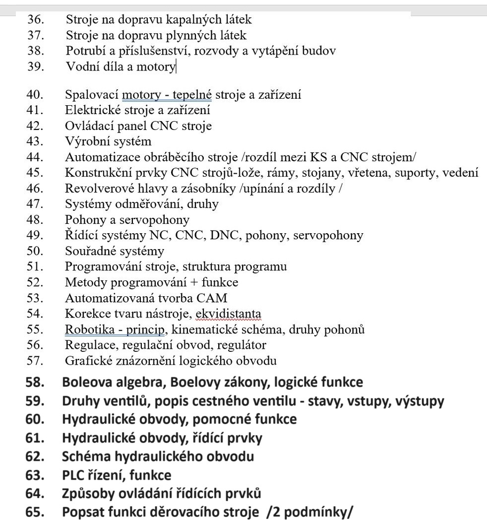 Zpracované maturitní okruhy - strojírenství, mechatronika - 2