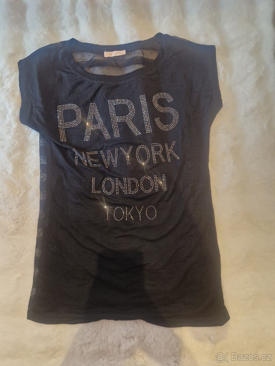 Nové dámské tričko černé průsvitné vel S až M s flitry - 2