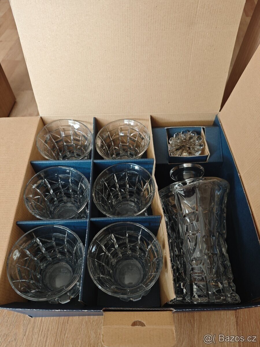 broušené sklenice na whisky + karafa - 2