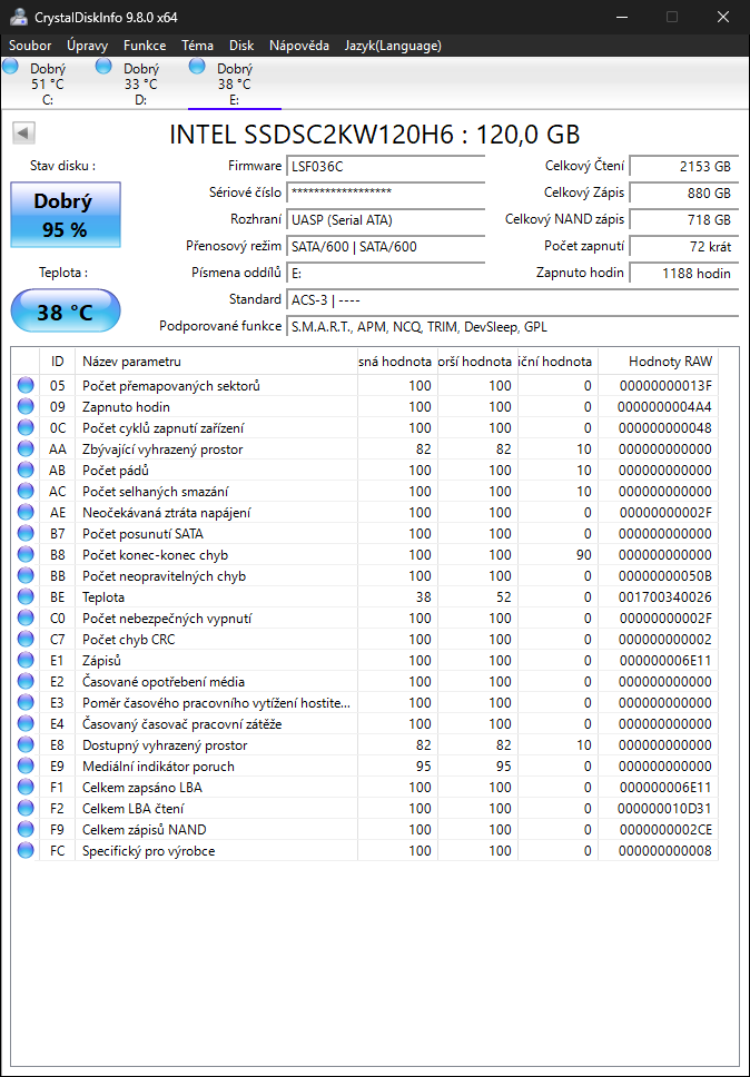 SSD Intel 120GB – 95 % zdraví – otestovaný - 2