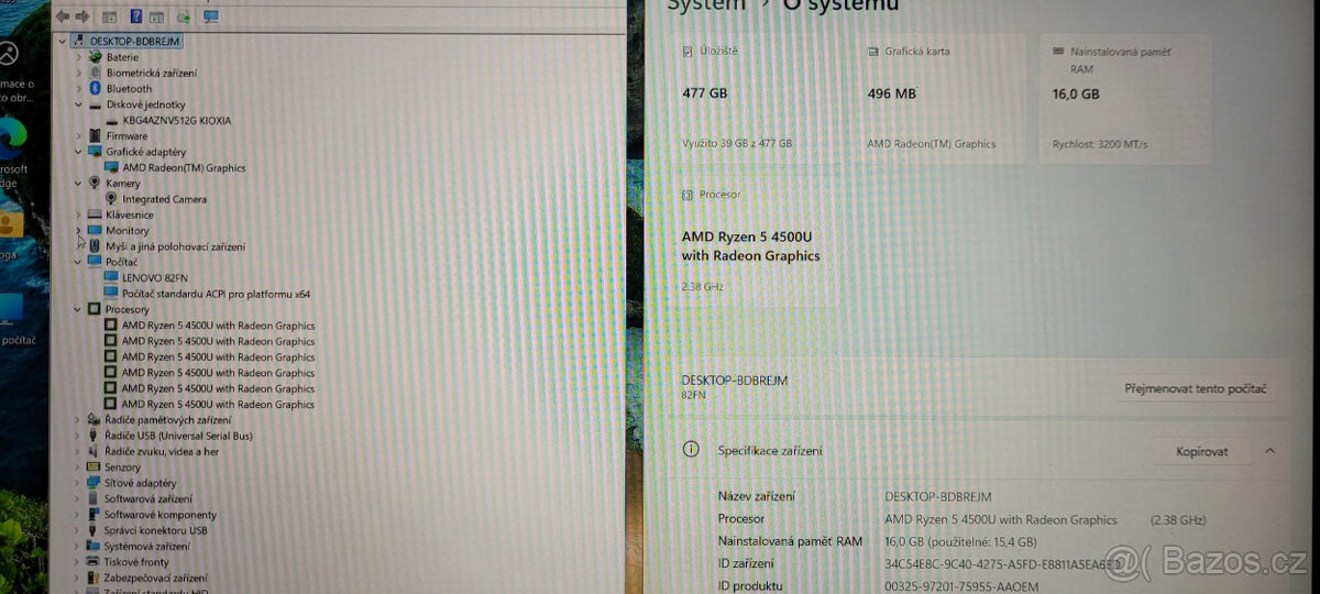 Lenovo, Ryzen 5 4500u 6x 4,00GHz, 16GB DDR4, 512GB SSD, 3h. - 2