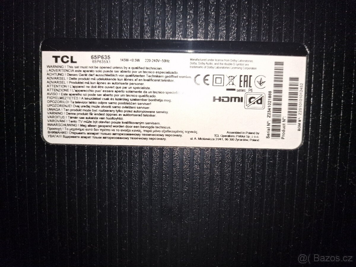Tcl 65P635 praskly displej - 2
