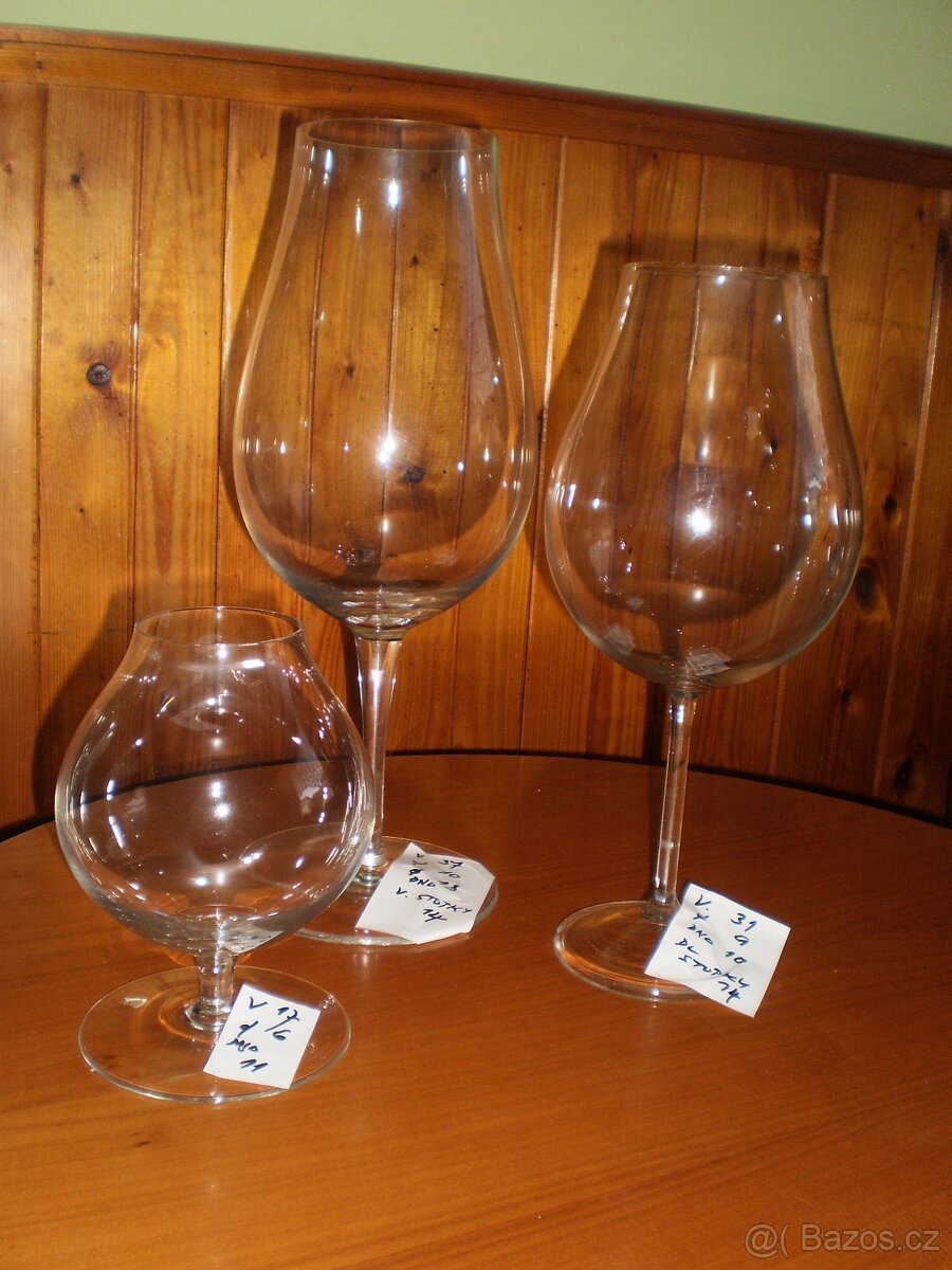 sklo - obří číše - čiré sklo - výš. 37, 31, 17 cm ++nové++ - 2