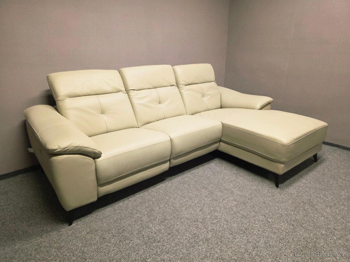 Nová relax rohová sedačka kůže NEW EVA krémová - 2