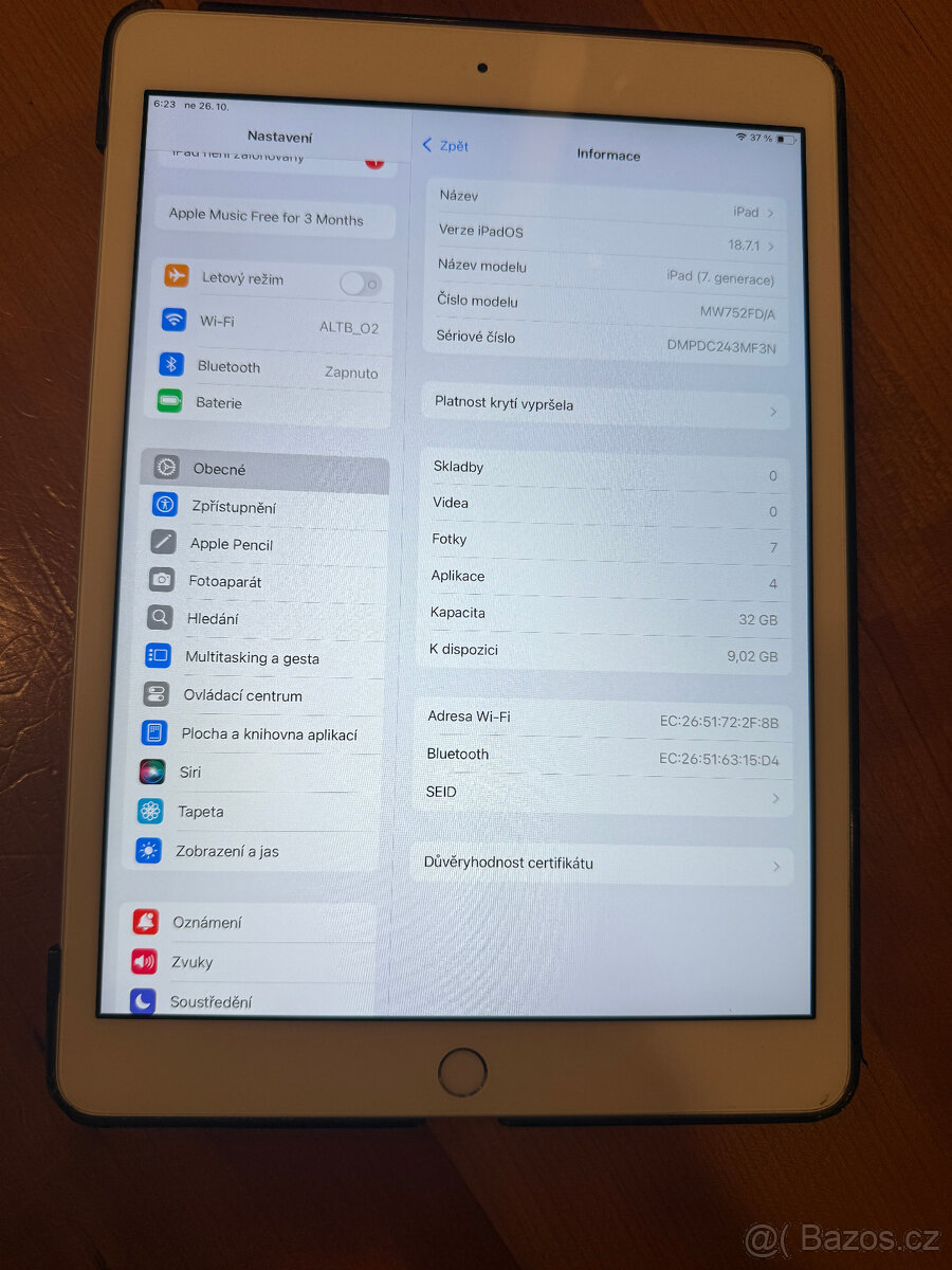 IPad 10,2" (7. generace, 2019), Retina displej,bez škrábanc - 2