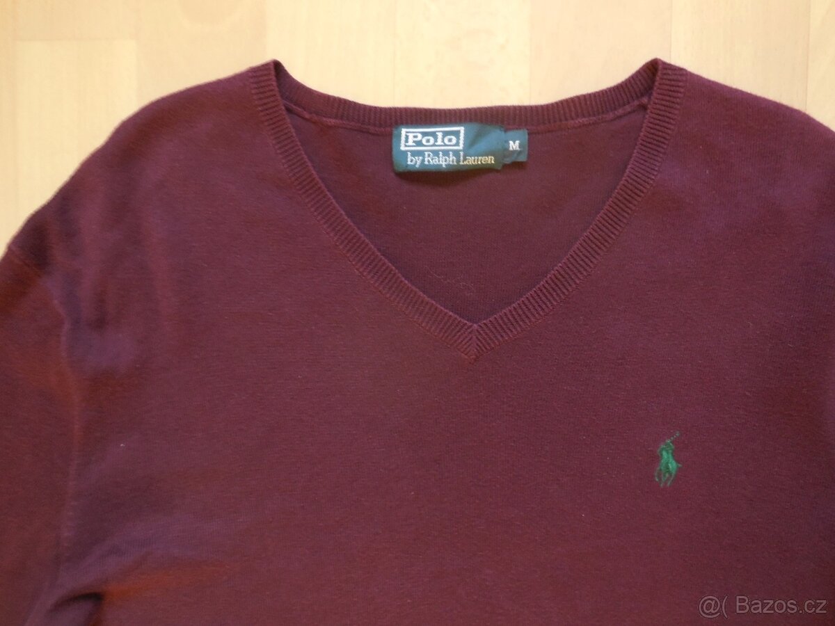 pánský Ralph Lauren tm.vínový svetr do V, slabý, ba M/L - 2
