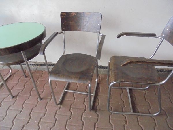 Chromovaná křesla 4x kusy + stůl Funkcionalismus - 2