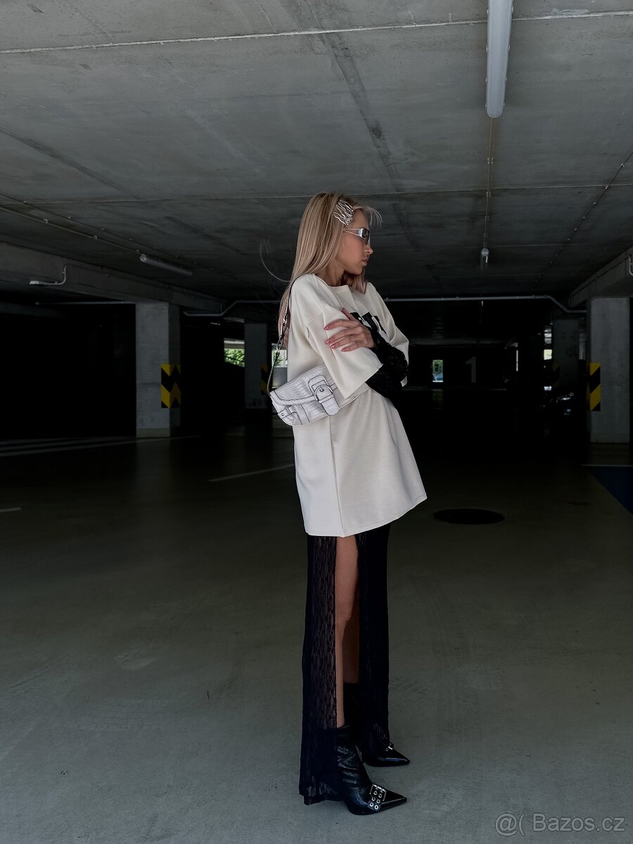 Oversize tričko + černé síťované šaty ( SML ) - 2
