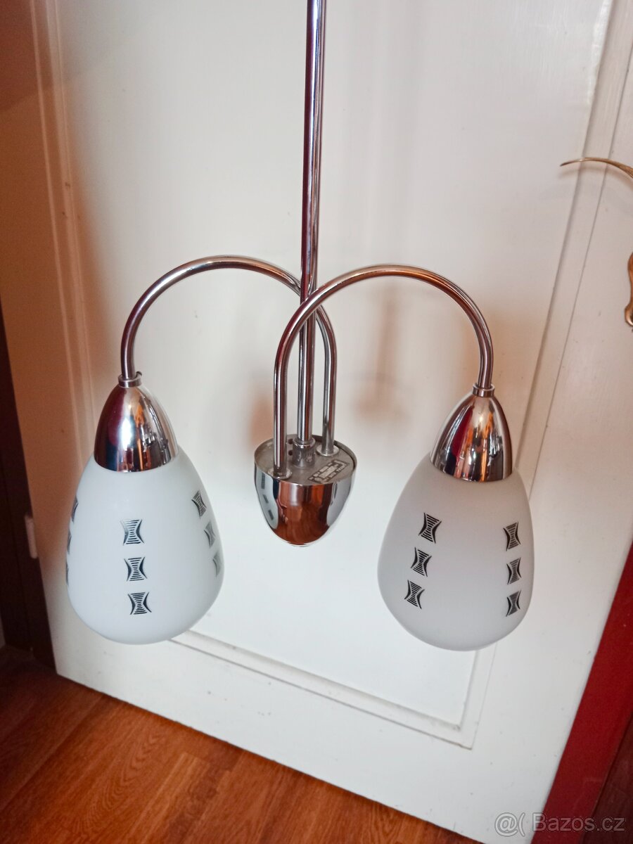 starý retro dvouramený art-decový chromový lustr,ce - 2