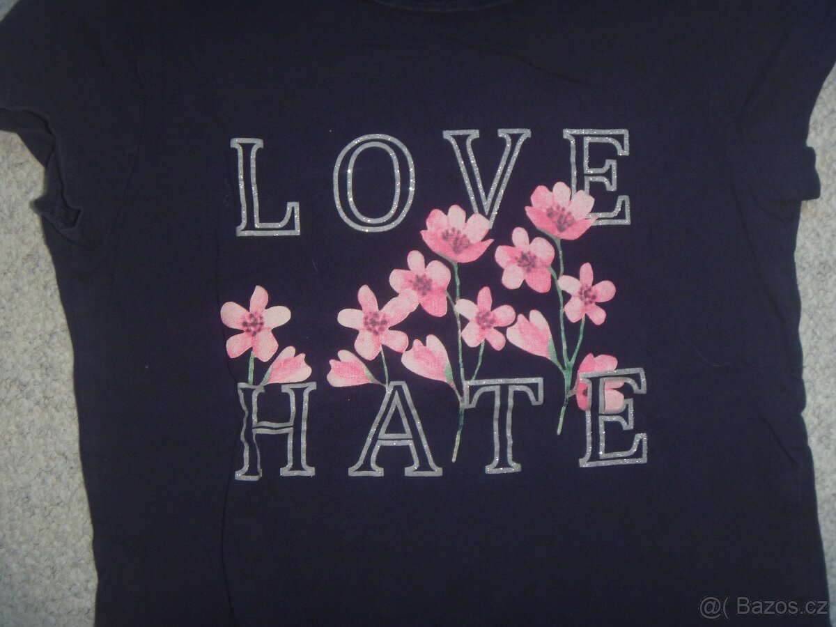 Modré tričko s kytičkami vel. 158/164 - 2