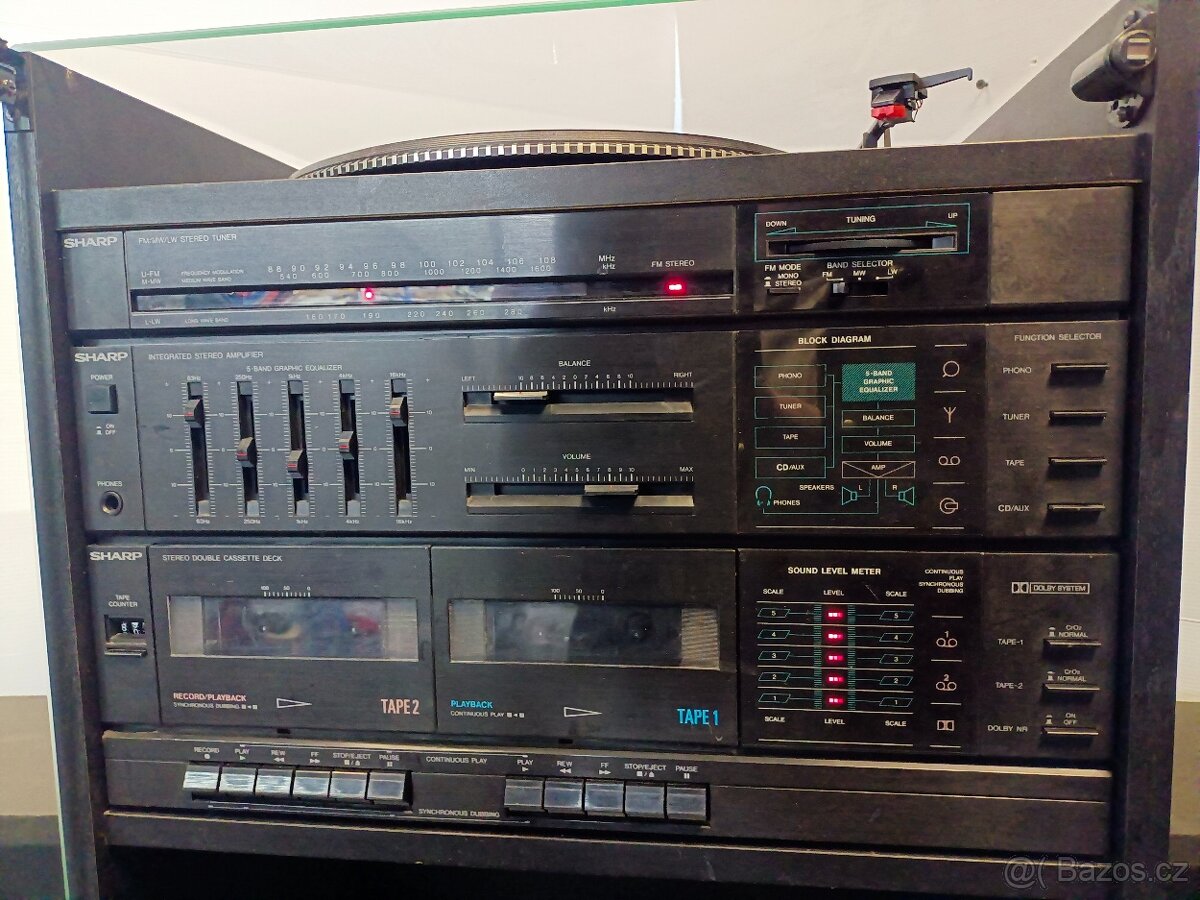 SHARP W11H musik center,věž Gramo,Rádio,Double deck - 2