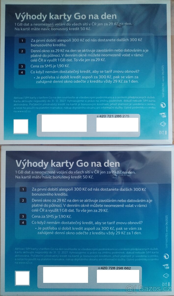 2ks NOVÝCH simkaret O2 s poč. 100Kč kreditem - 2
