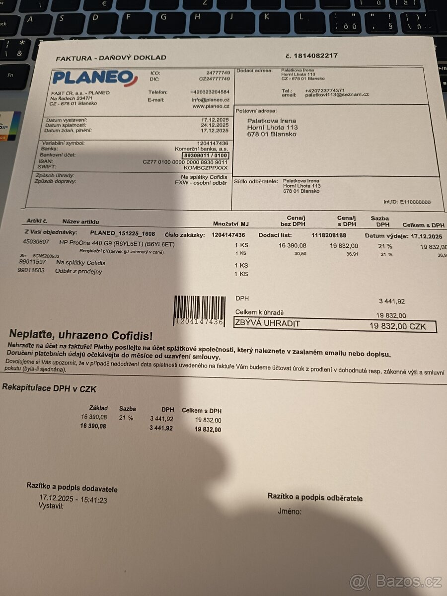 prodam pocitac HP ProOne 440 G9 /B6YL6ET/ NOVY - 2