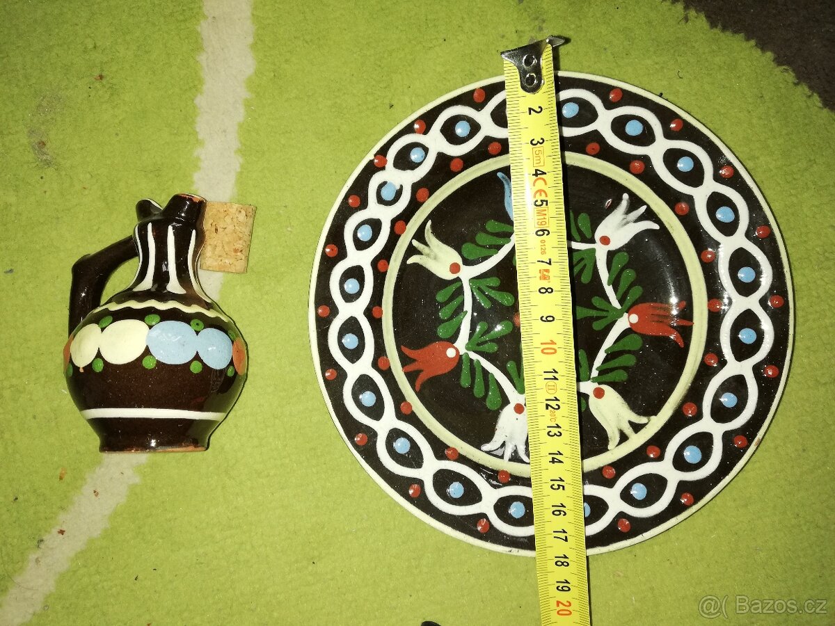 Keramický malovaný talířek a vázička - 2