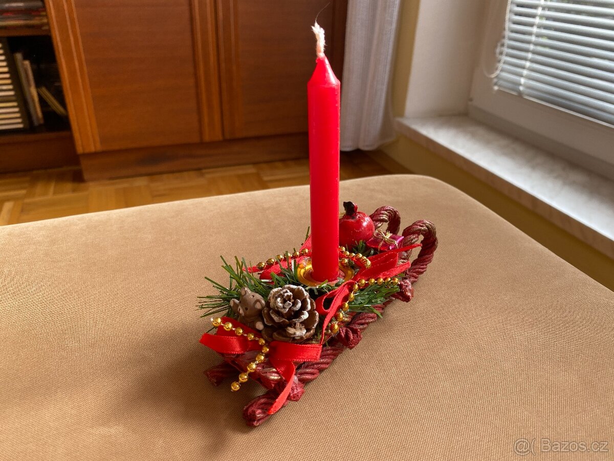 Vánoční dekorace - svícen (sáně) - 2
