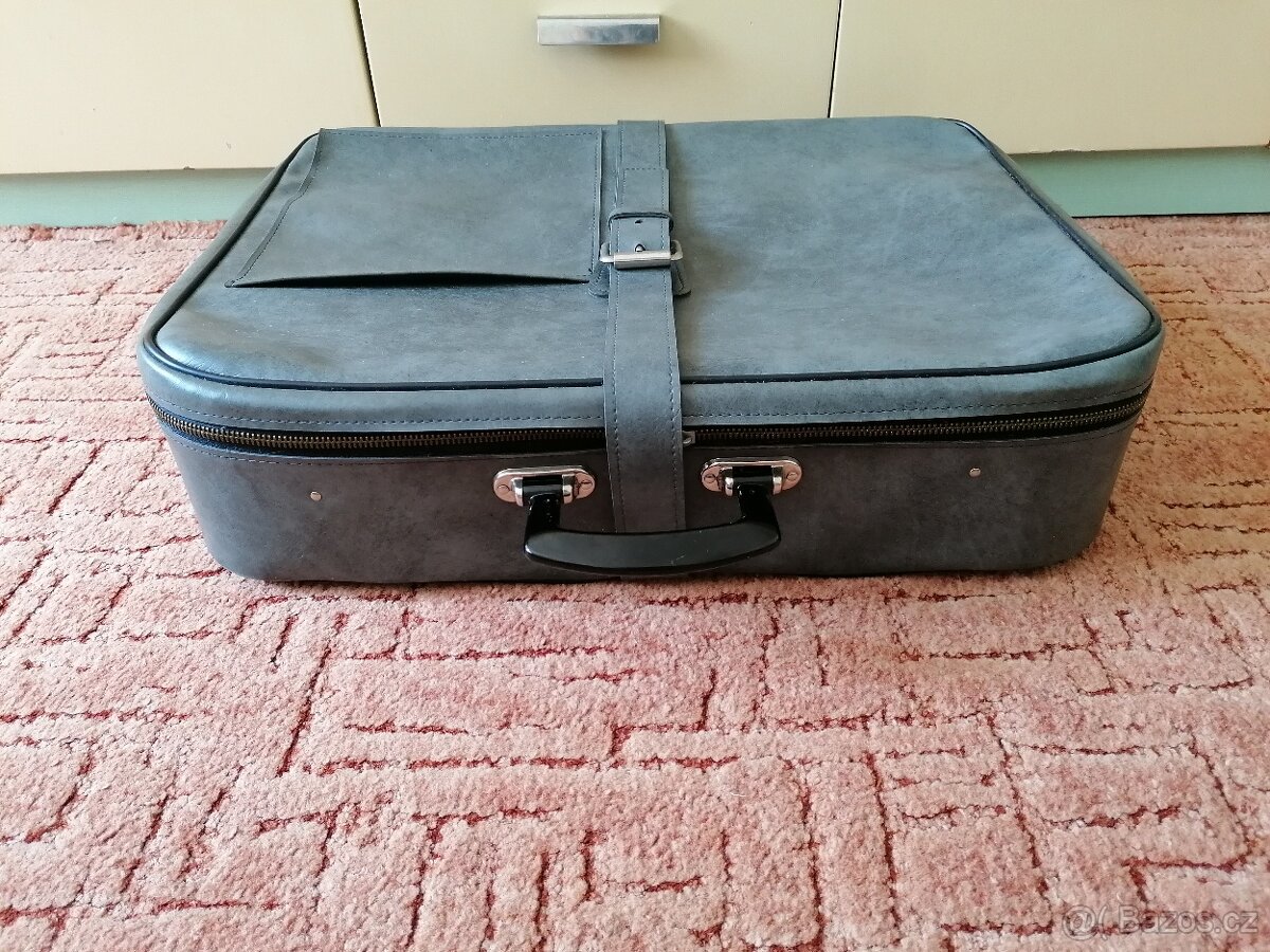 Retro koženkový kufr šedý - 2