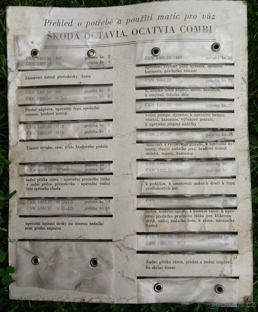 Historický dobový set matic pro Škoda Octavia - 2