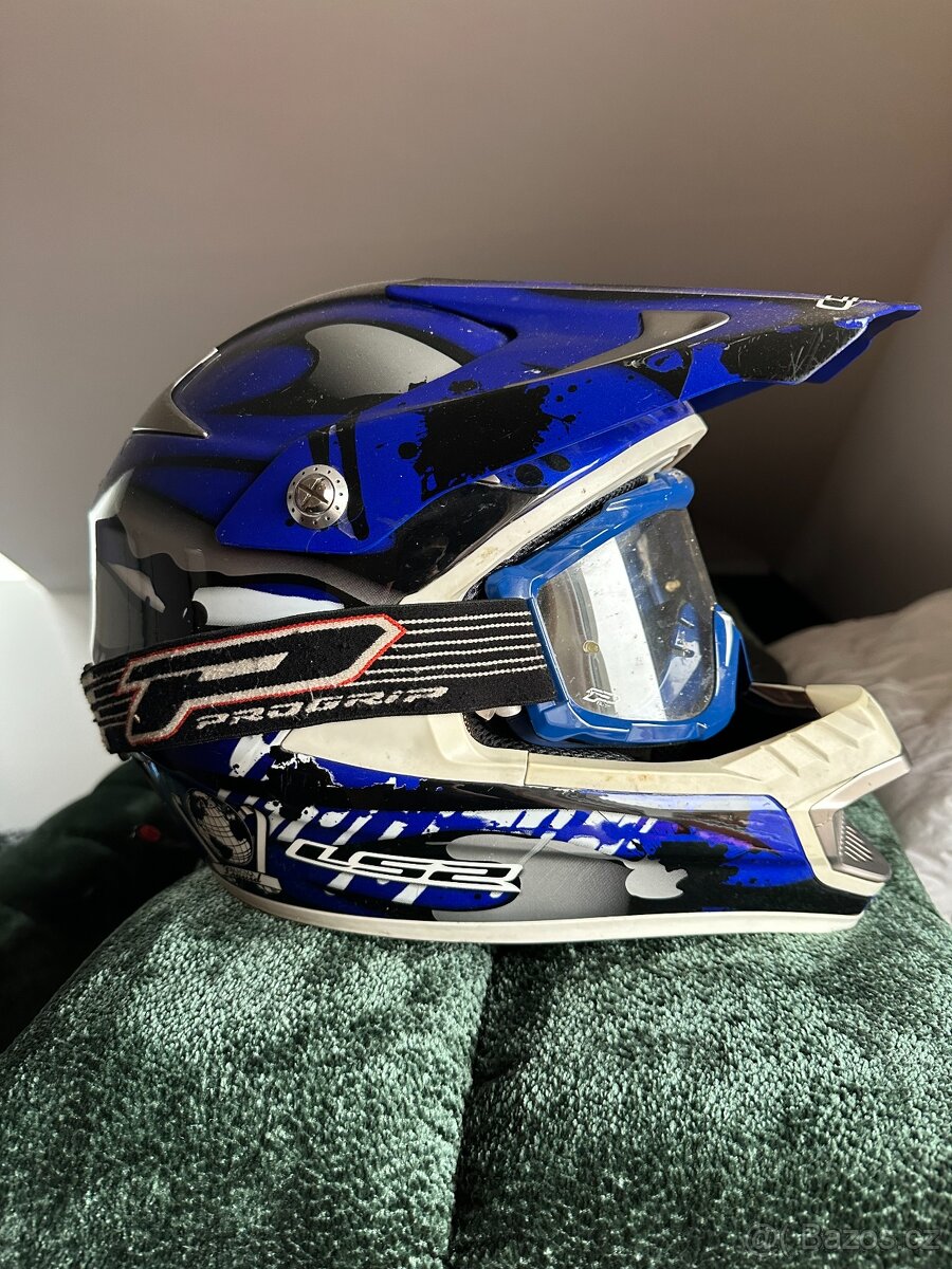Motorkářská helma Thundra Blue + ventilované MX brýle 🏍️ (E - 2