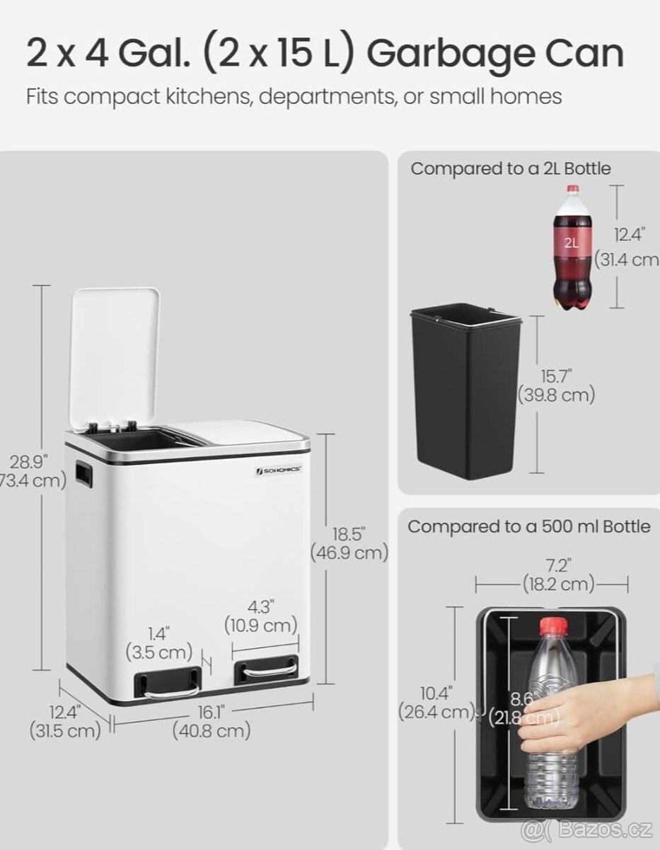 Nový recyklační odpadkový koš 2x15 litrů - 2