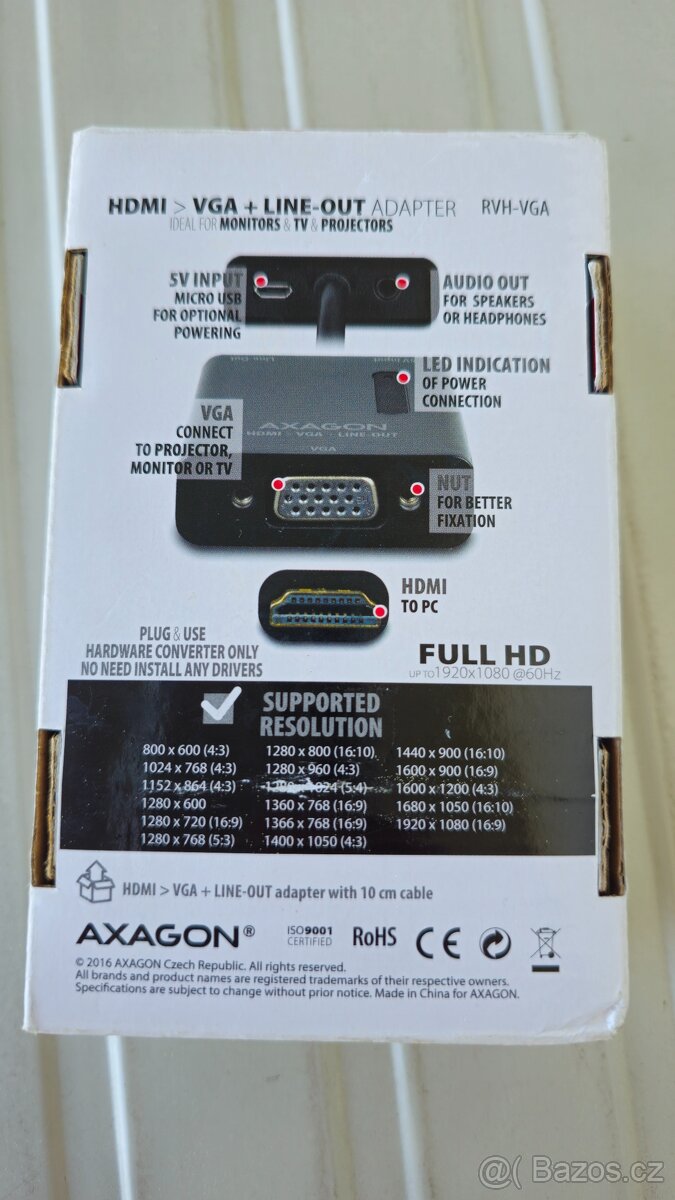 Axagon HDMI > VGA+Line-out redukce - 2
