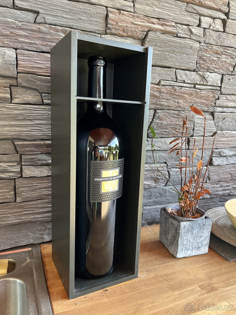 Láhev od vína Primitivo + dřevěný box - 2
