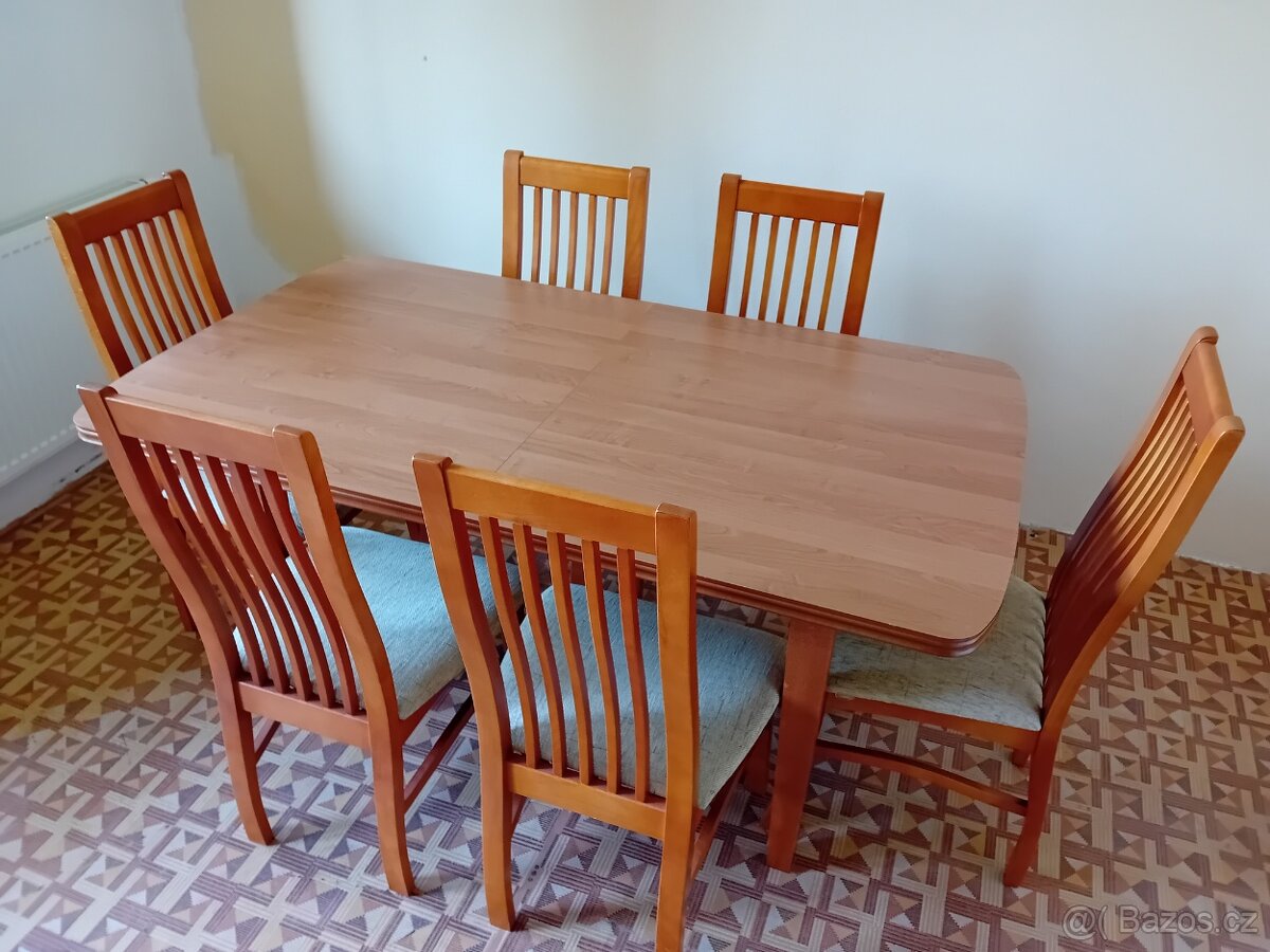 Jídelní rozkládací stůl + 6 židlí - třešeň - 2