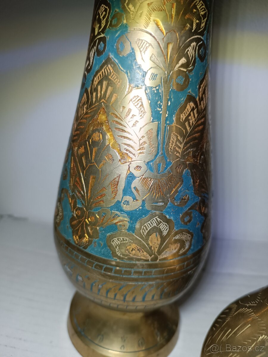 Stará mosazná sada 2x váza + karafa, Orient - 2